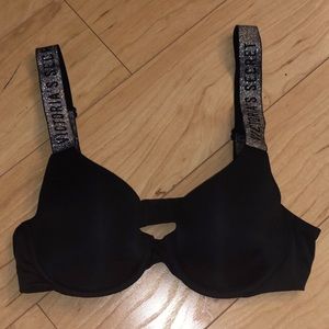 VS 34B Black silk with shiny straps bra